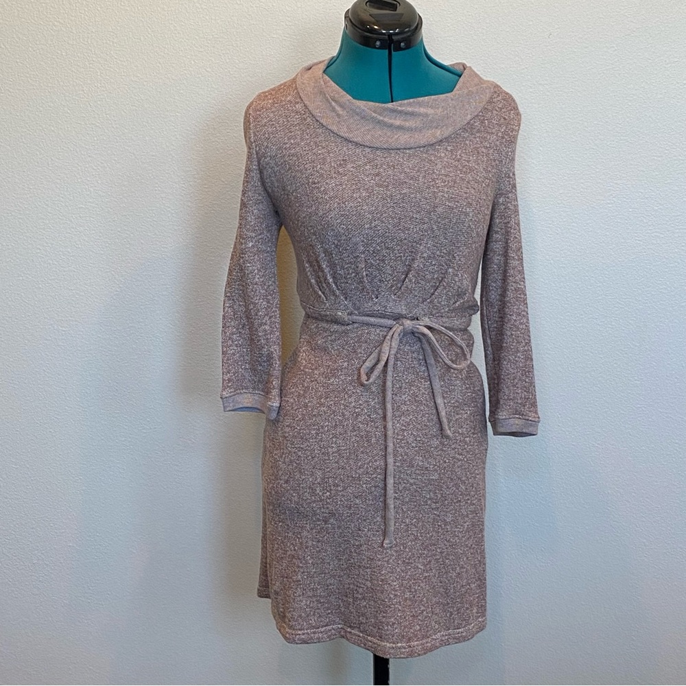 Anthropologie Saturday Sunday Sweater Dress Cowl Neck w/Drawstring Waist Size XS